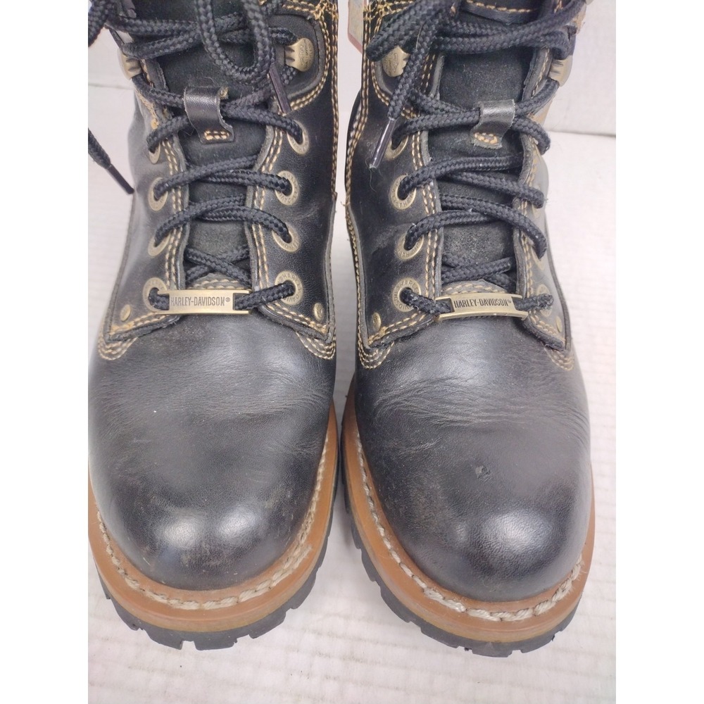 Harley Davidson Leather Riding Work Boots Womens 6.5 Black Moto Ankle Hook Zip - Picture 3 of 9